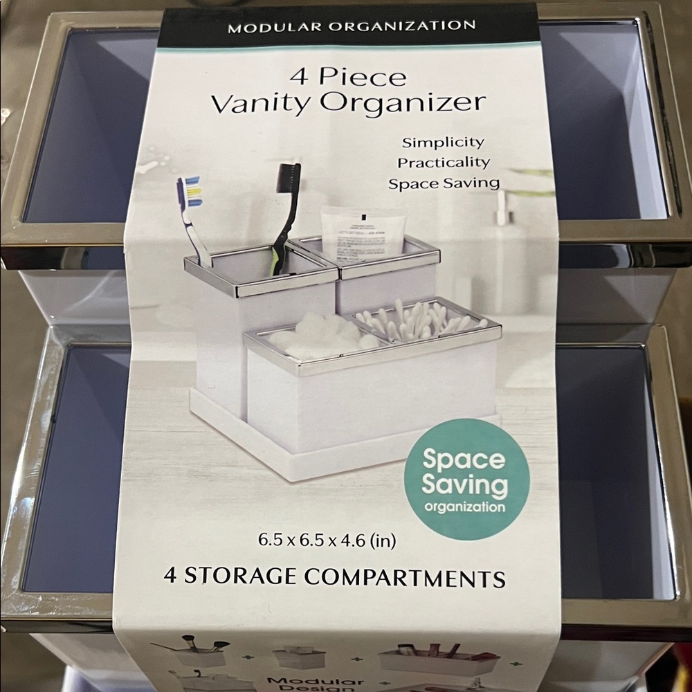 4 Piece Makeup Organizer - White